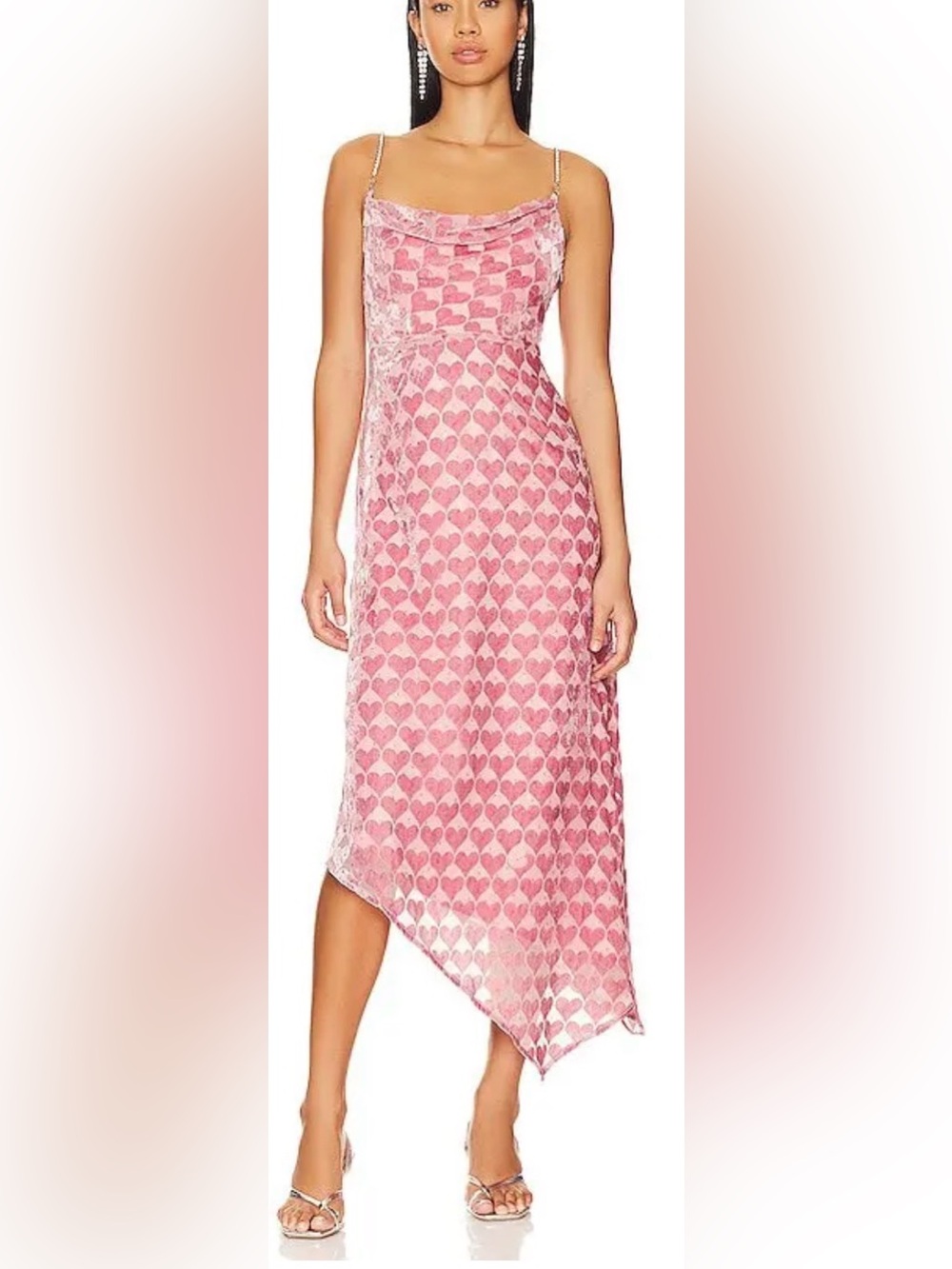 Majorelle Trixie Heart Asymmetric Midi Slip Dress Lilac Pink Women's Size S
